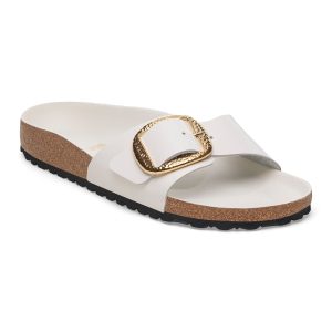 Madrid Hammered Big Buckle | High-Shine Patent Leather | Antique White